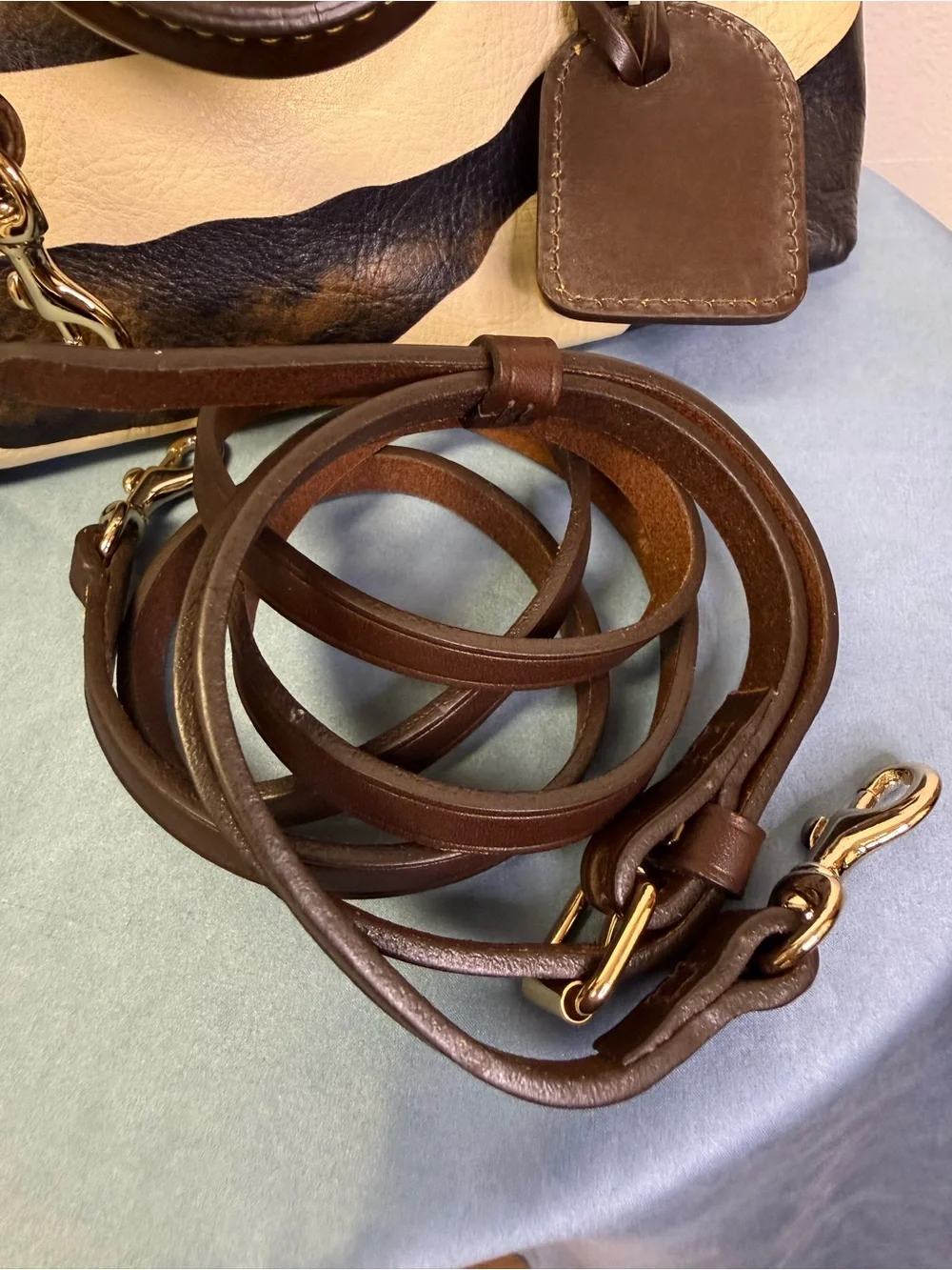 Dooney & Bourke Mini Juliette Brown and Cream Zebra Striped Leather Satchel